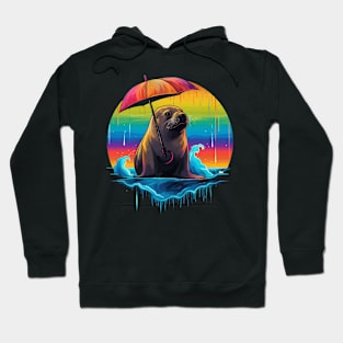 Sea Lion Rainy Day With Umbrella Hoodie